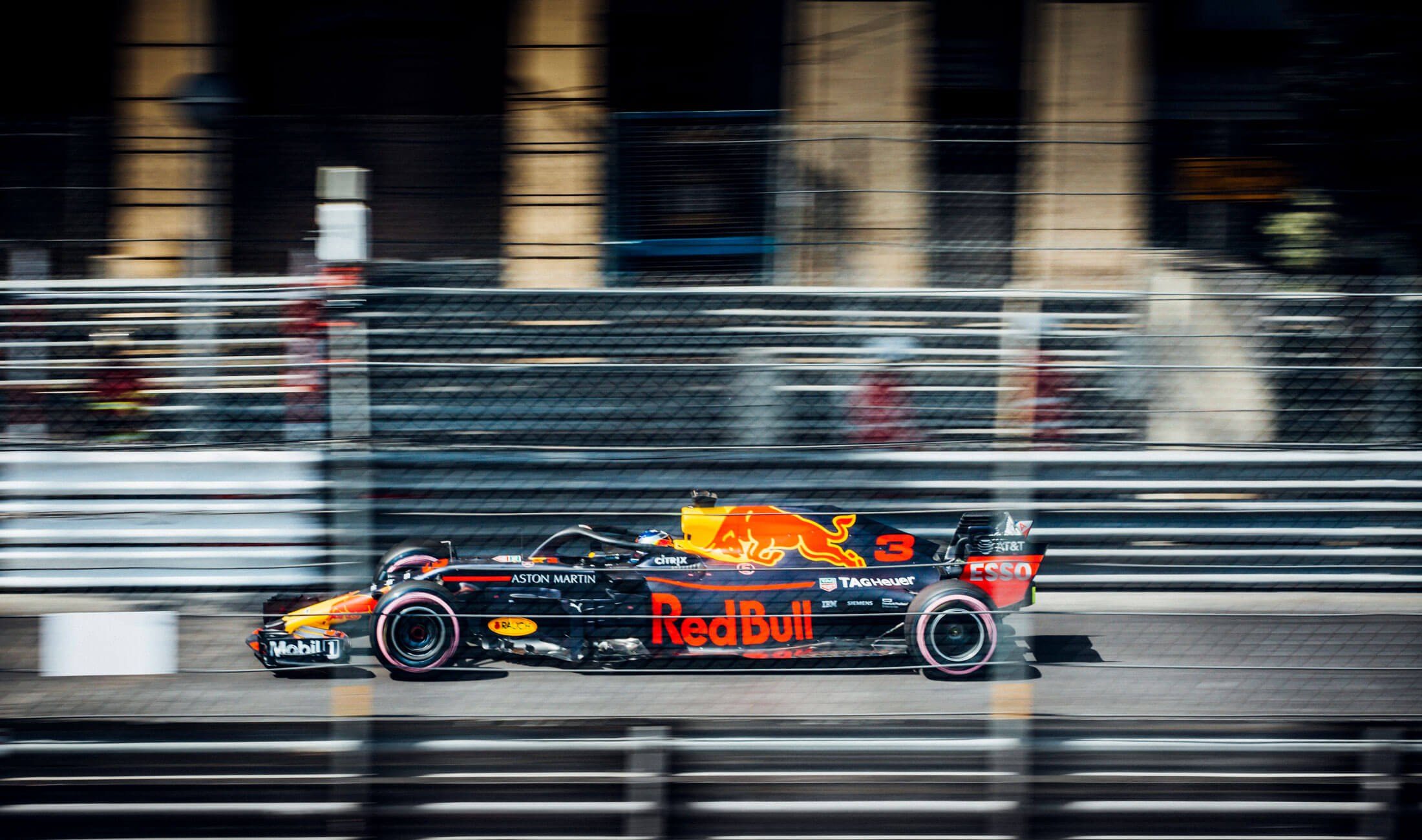 Red Bull F1 car on the track in Monaco