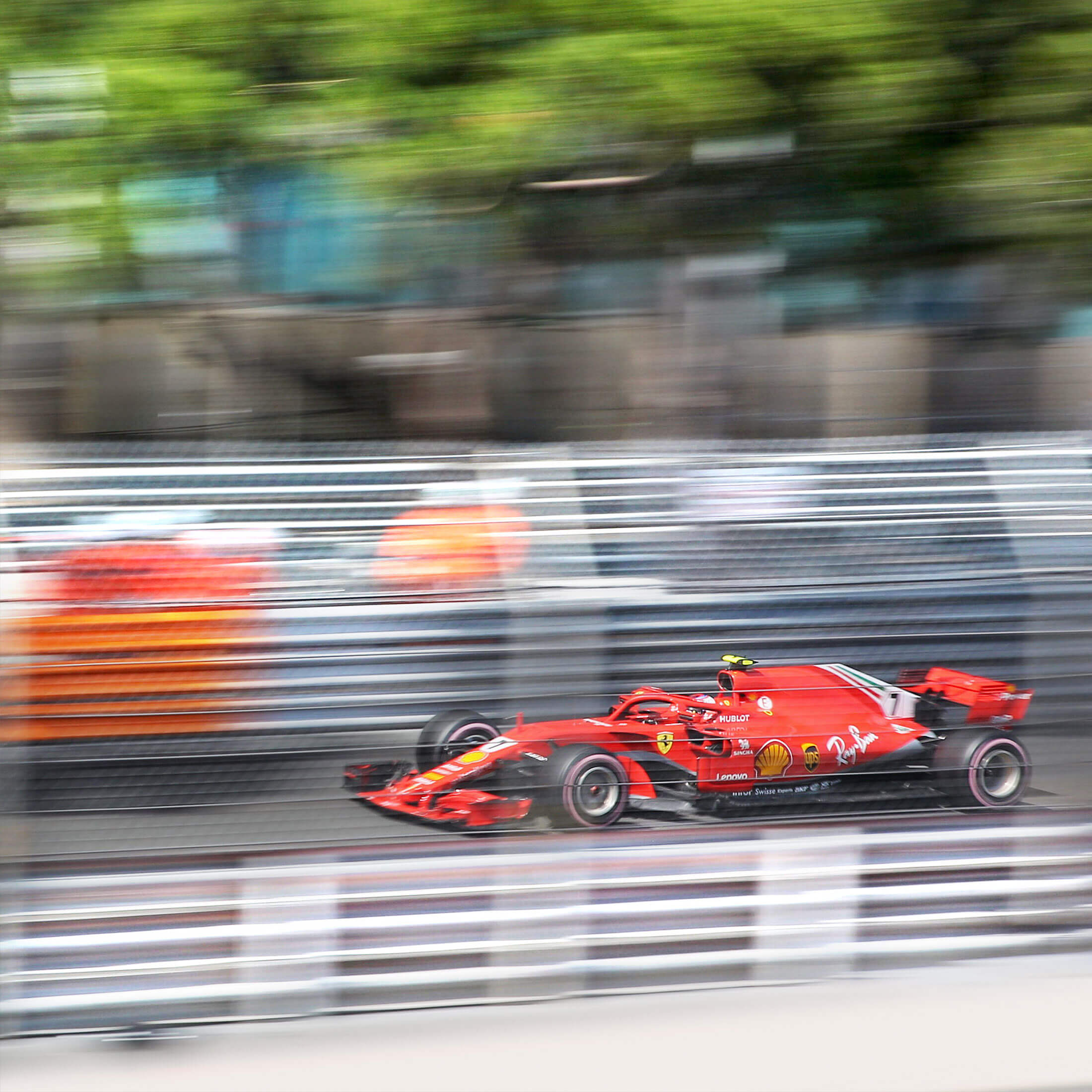 Formula one Ferrari car on circuit in Monaco